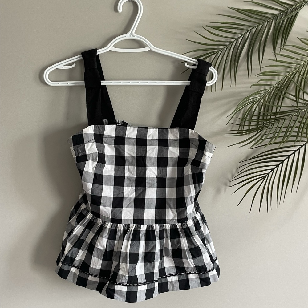 Kate spade cotton checkered peplum blouse